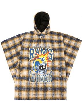 THE HUNDREDS Los Angeles Rams Plaid Hooded Poncho - Yellow & Blue